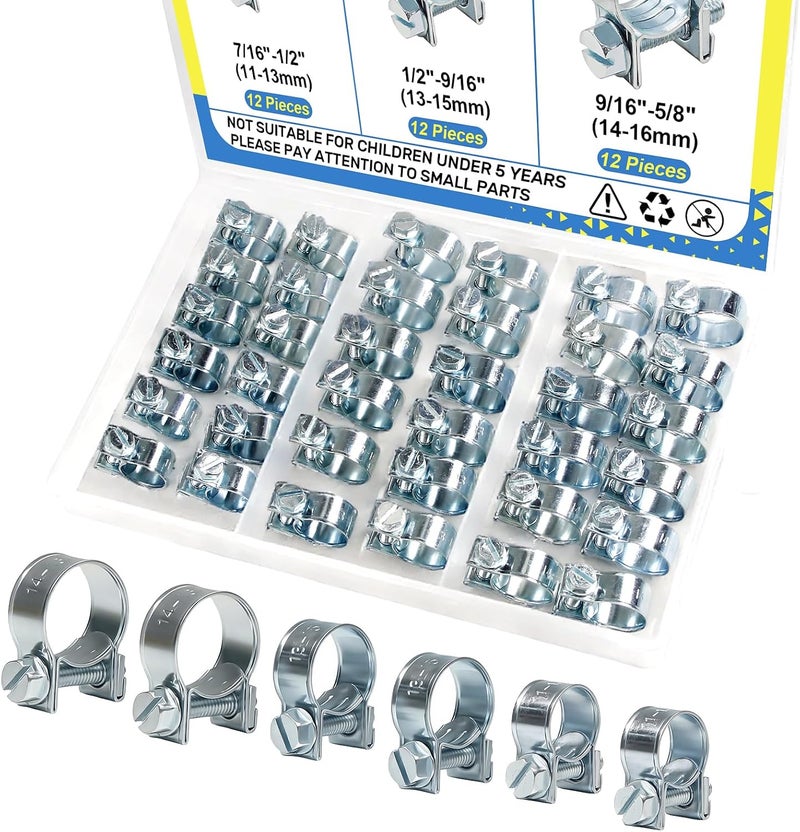 MroMax 36Pcs Mini Fuel Line Clamps Assortment Kit, 1/4" 5/16" 3/8" Fuel Injection Gas Line Hose Clamps, Adjustable Zinc Plated Pipe Hose Clip Tube Clamps Sleeving for Automotive Diesel Petrol Pipe - Image 1